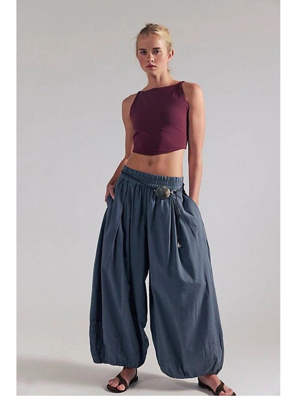 Moonflower Pull-On Balloon Pants in Slate Blue